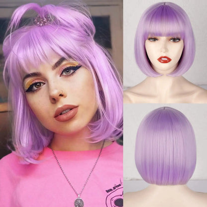 Perruque synthétique multicolore arc-en-ciel pour fêtes quotidiennes, perruque cosplay Halloween, perruque coiffure bob, couvre-chef