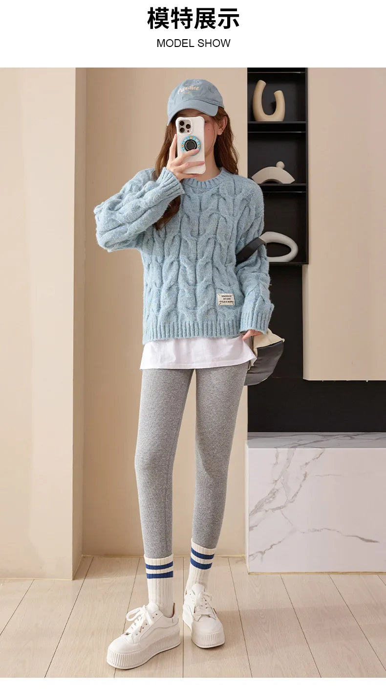 Women's Wool Leggings, Outer Wear, Fall Winter, Plus Size, Added Wool, Thick, Extra-Thick, Warm, Slimming, Cotton Thermal Pants
