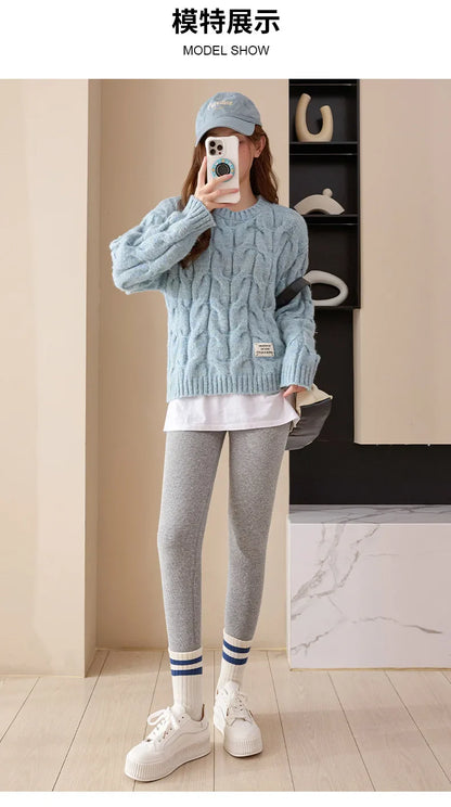 Women's Wool Leggings, Outer Wear, Fall Winter, Plus Size, Added Wool, Thick, Extra-Thick, Warm, Slimming, Cotton Thermal Pants
