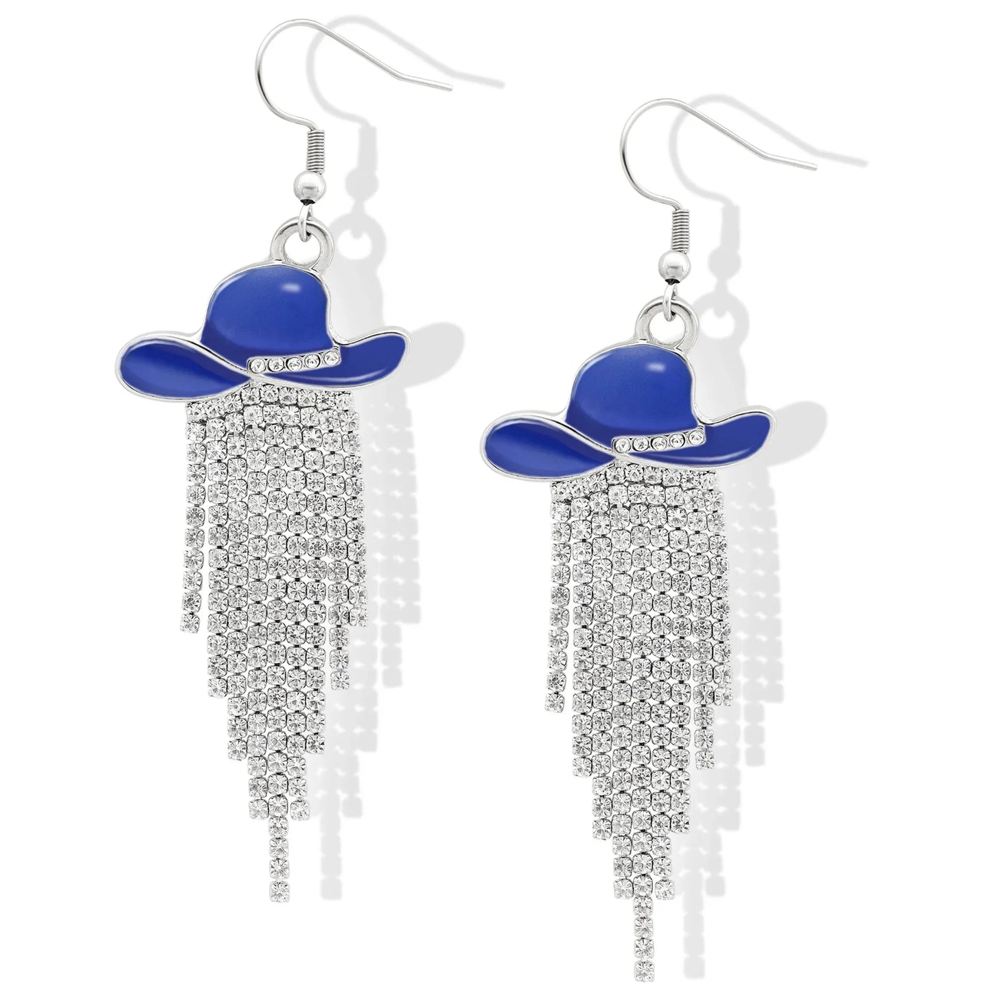 Boucles d'oreilles pendantes de cowgirl de l'Ouest, Chapeau en émail, Pendentif à pompon strass scintillant, Bijoux pour femmes pour bal, concerts country, rodéo, cow-boy