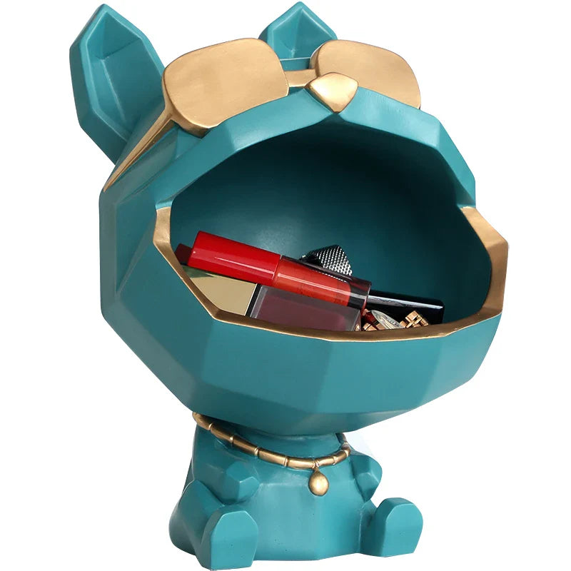 Sculpture en résine pour chien, Statue d'animal à grande bouche pour décor avec boîte de rangement pour porte-clés, Figurine de chien, ornement, cadeau de décoration