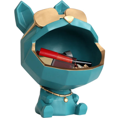 Sculpture en résine pour chien, Statue d'animal à grande bouche pour décor avec boîte de rangement pour porte-clés, Figurine de chien, ornement, cadeau de décoration