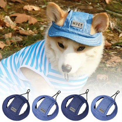 Adjustable Summer Pet Hat, Sun Protection Leak Ear Puppy Linen Cowboy Hat Sun Cap Visor Cute Outdoor Sports Hat for Cat