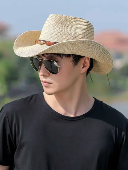 Chapeau de Cowboy d'été à large bord pour femmes et hommes, chapeaux de paille de Cowgirl occidentale, mode robe fantaisie occidentale, couvre-chef de fête, casquette unisexe