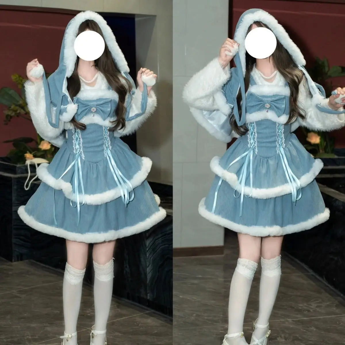 NONSAR-Ensembles de robes Lolita Kawaii japonaises pour femmes, châle à capuche, nœud, mini robe à bretelles, style coréen, doux, rouge, Noël, nouvel an imbibé