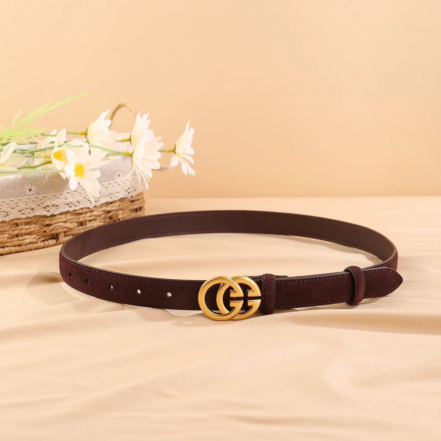Ceinture en cuir de vache véritable noir pour femmes, boucle Double G, ceinture Slim réglable pour robes en jean et vêtements de bureau