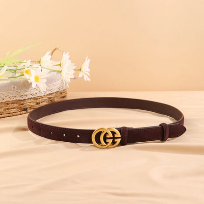 Ceinture en cuir de vache véritable noir pour femmes, boucle Double G, ceinture Slim réglable pour robes en jean et vêtements de bureau