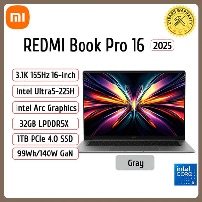 【2025 New】Xiaomi Laptop REDMI Book Pro 16 2025 Ultra5-225H Ultra7-255H/32GB/1TB/3.1K/165Hz Grey