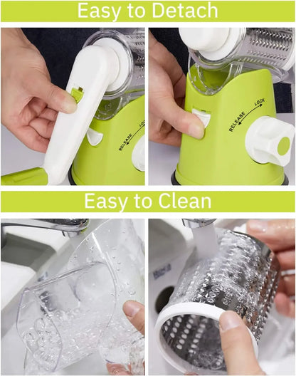 3in1 Vegetable Slicer Multifunctional Rotary Handheld Grater with 3 Sharp Rollers Vegetable Slicer Cheese Shredder Kitchen Tools