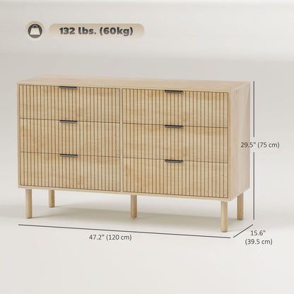 Jesse 6 Drawer Dresser with Fluted Panels-Oak