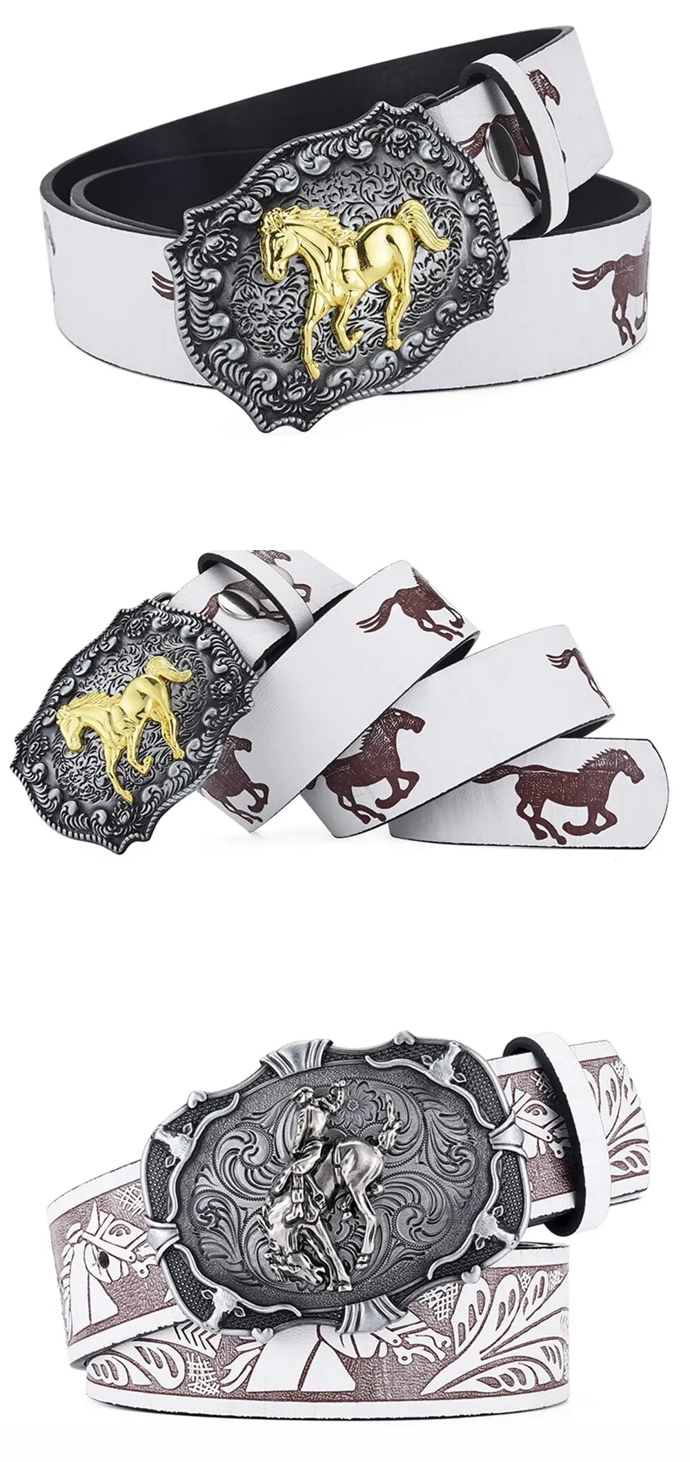 Ceinture de Cowboy pour femmes, ceinture à tête de cheval au galop Cool, ceinture imprimée de Style technique Y2K à la mode pour hommes