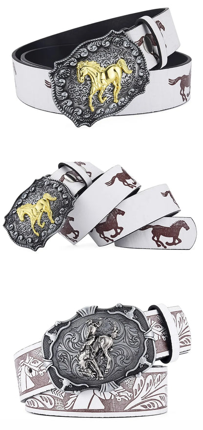Ceinture de Cowboy pour femmes, ceinture à tête de cheval au galop Cool, ceinture imprimée de Style technique Y2K à la mode pour hommes