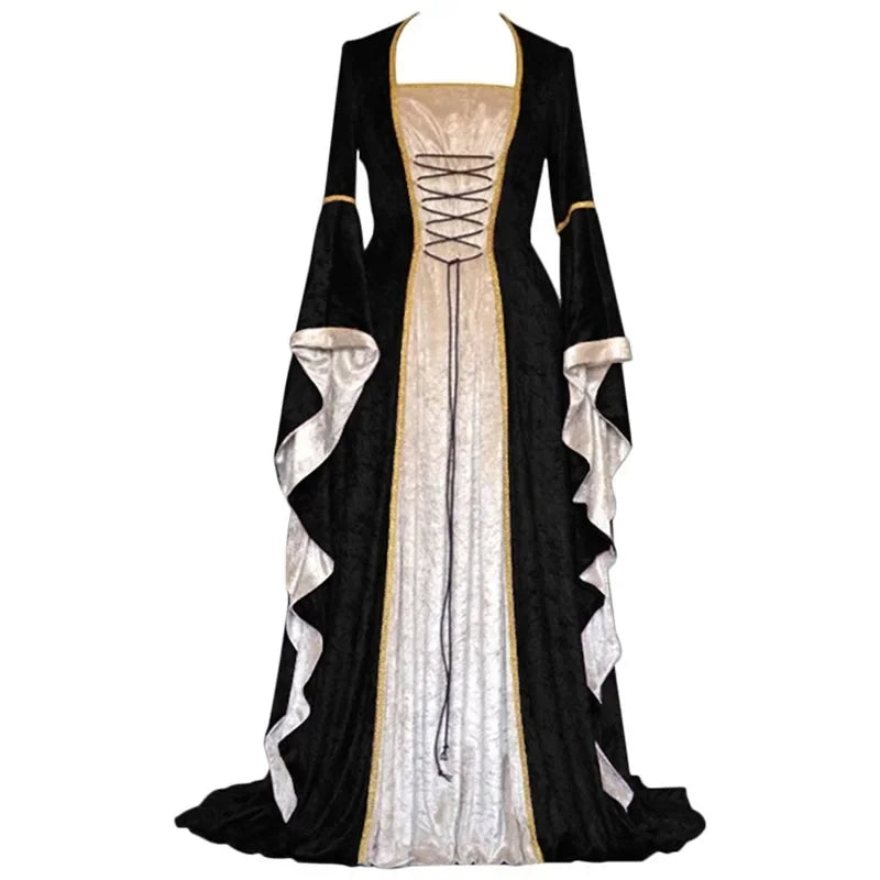Robe de soirée rétro pour femmes, Costume d'halloween, Robe Noble de cour Cosplay, manches cloche anciennes, Costume de
