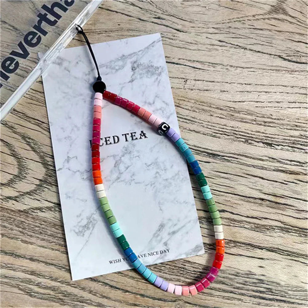 Korean Cute Heart Beaded Phone Charm Strap Chain Lanyard Women Girl Jewelry Butterfly Phone Beads Pendant Decoration Wholesale
