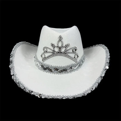 Chapeau de Cowboy Rose pour Femmes Filles Chapeau Western à Large Bord Chapeau à Paillettes Scintillantes pour Spectacle Costume de Cowgirl pour Fête de Mariage