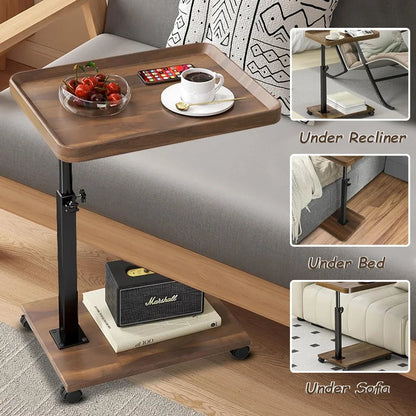 Chariot roulant réglable, Table de chevet, bureau pour ordinateur portable, lit médical pour la maison, plateau alimentaire 360 °   Bureau à domicile de table de plateau de canapé rotatif