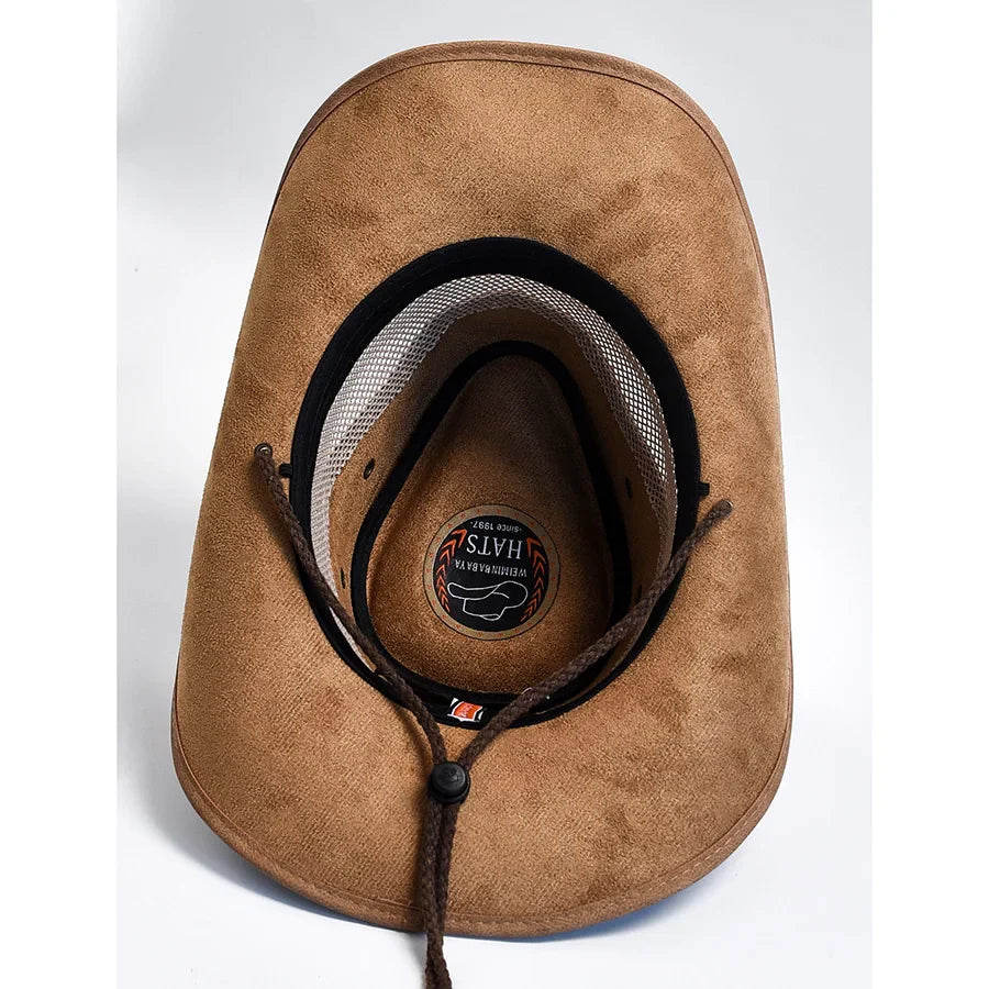 100% Leather Western Cowboy Hat For Men Wide Brim Gentleman Church Jazz Cap Cowgirl Hats Sombrero Hombre
