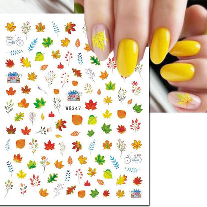 Autocollants 3D pour ongles Hiver Automne Feuilles dorées Roses Rouges Fleurs Décalcomanies pour la décoration des ongles Salon de manucure Beauté