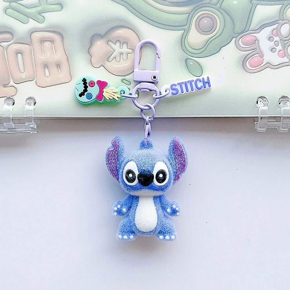 Cute Stitch keychain cartoon cartoon animation surrounding Stitch flock backpack keychain pendant kawaii accessories wholesale