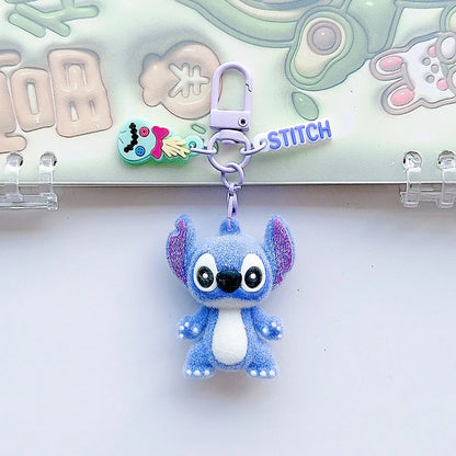 Cute Stitch keychain cartoon cartoon animation surrounding Stitch flock backpack keychain pendant kawaii accessories wholesale