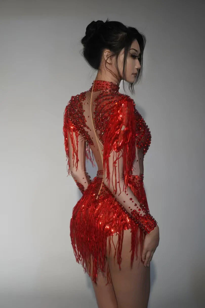 Body élastique à paillettes dorées et argentées avec pompons pour danse latine, tenue de scène, discothèque, DJ, chanteur, Q025Body élastique à paillettes dorées et argentées avec pompons pour danse latine, tenue de scène, discothèque, DJ, chanteur, Q025