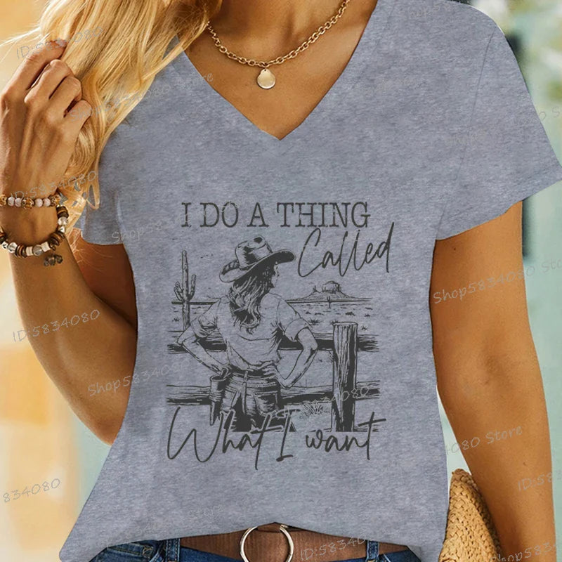 T-shirts Cowgirls Mode Hauts d'été Cadeaux Western Sauvage Tops Décontractés Je Fais Ce Que Je Veux Chemise Cheval Cowgirl