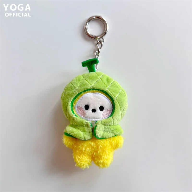 Anime BT21 Plush Pendant Cartoon Tata Koya Doll Keychain Cute Fruit Hood Series Key Chain Wholesale Girl Bag Pendant Gift