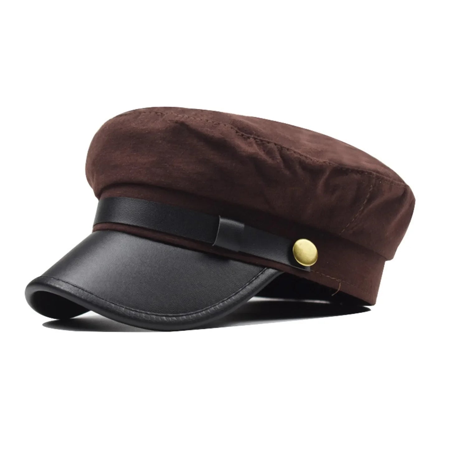 PU Leather Unisex Cycling Caps, Women Men Autumn Sailor Hat Black, Travel Student Hat, Flat Top Captain Hat