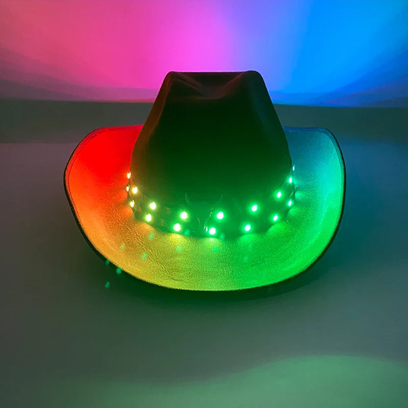 Chapeau de cowboy LED télécommandé pour femmes et hommes, chapeaux de cow-girl occidentaux, robe de l'ouest, vêtements de sauna scintillants pour Halloween, casquette unisexe, mode