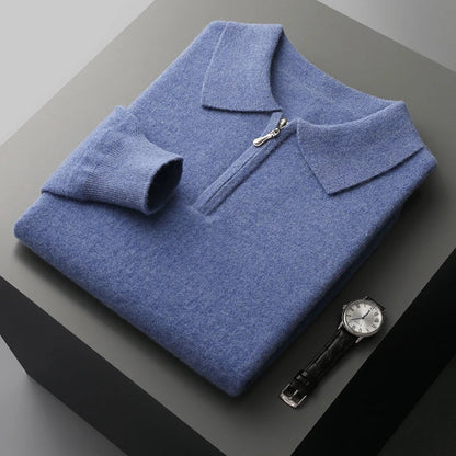 Autumn and Winter New Cashmere Sweater Men's 100% Merino Wool Pullover Casual Loose POLO Knitted Bottom Shirt Jacket Shirt