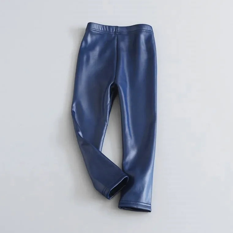 Leggings en cuir PU pour enfants, pantalons crayon décontractés, monochromes, chauds, FJGirl, mignons, tout-petits, enfants, filles, automne, hiver