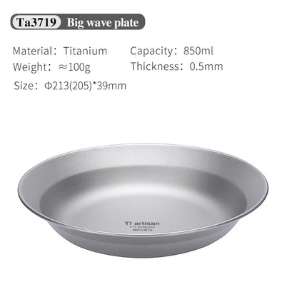 Tiartisan-Filles à repas de camping en titane, assiettes, ustensiles, randonnée en plein air, ultraléger, portable, empilable, plats à salade, ensemble de britware
