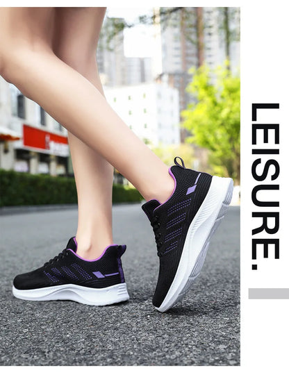 Oulylan Summer Soft Sole Running Shoes Ladies Casual Solid Color Antislip Footwear Outdoor Lace Up Mesh Breathable Sneakers