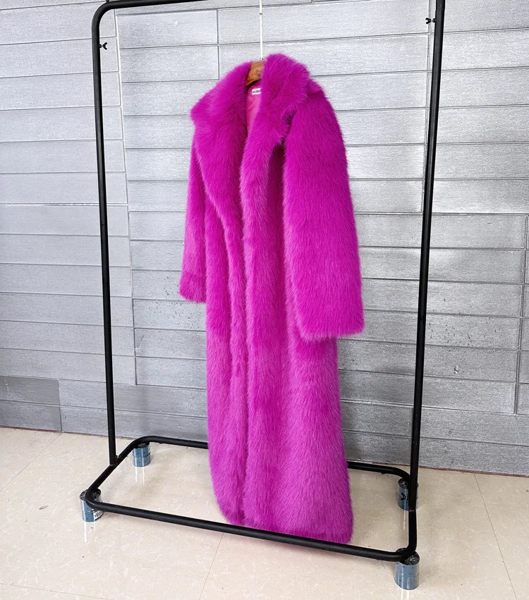 Manteau long en fausse fourrure pour femmes, automne hiver, grande taille, col rabattu blanc, poches, épais et chaud, manteau long maxi