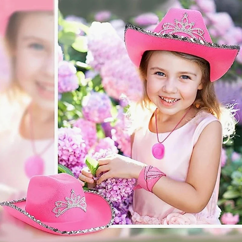 Chapeau cow-girl rose avec bandana lunettes soleil, accessoires WesternCostume pour femmes filles, fournitures