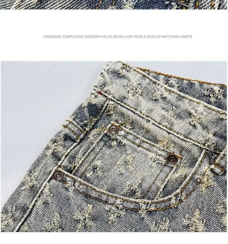 American Street Luxury Quality Retro Y2K Cowboy Shorts Summer Hip Hop Ins Mens Shaved Jacquard Couple Cowboy Pentagonal Pants
