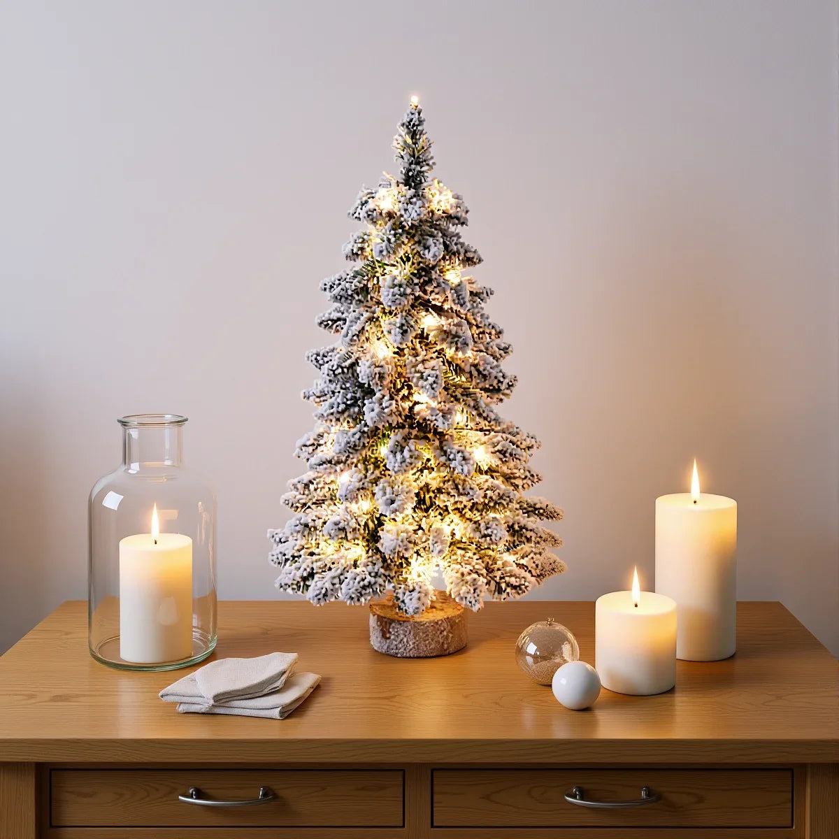 Arbre de Noël nordique de 45/60 cm, ornement d'arbre flocon de neige exquis, arbre floqué lumineux, accessoires de décoration pour le Nouvel An et les fêtes de Noël
