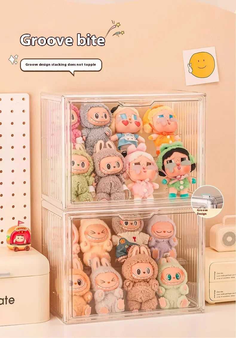 Labubu Doll Storage Box Large Capacity Transparent Acrylic Display Cabinet Dustproof Case Desktop Organizer For Home