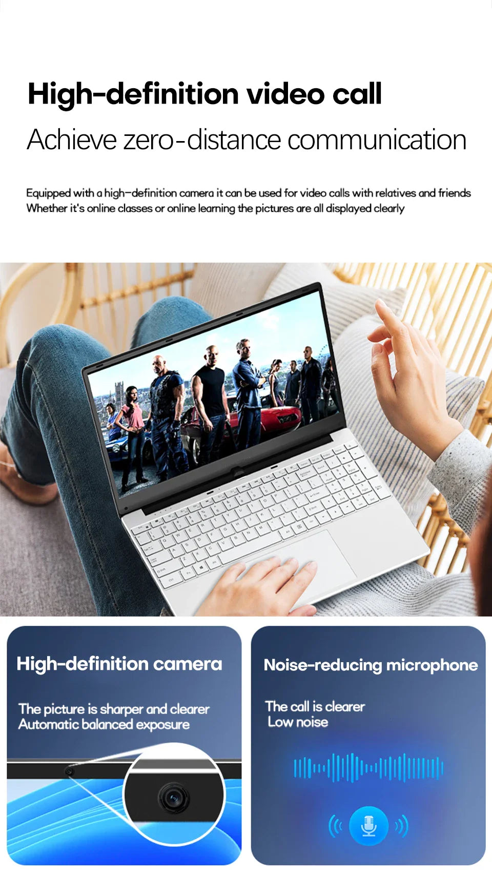 Xiaman Ordinateur portable 15,6" Intel Pentium 7505 Windows 11 Dual Core PC portable portable pour gamer avec déverrouillage par empreinte digitale
