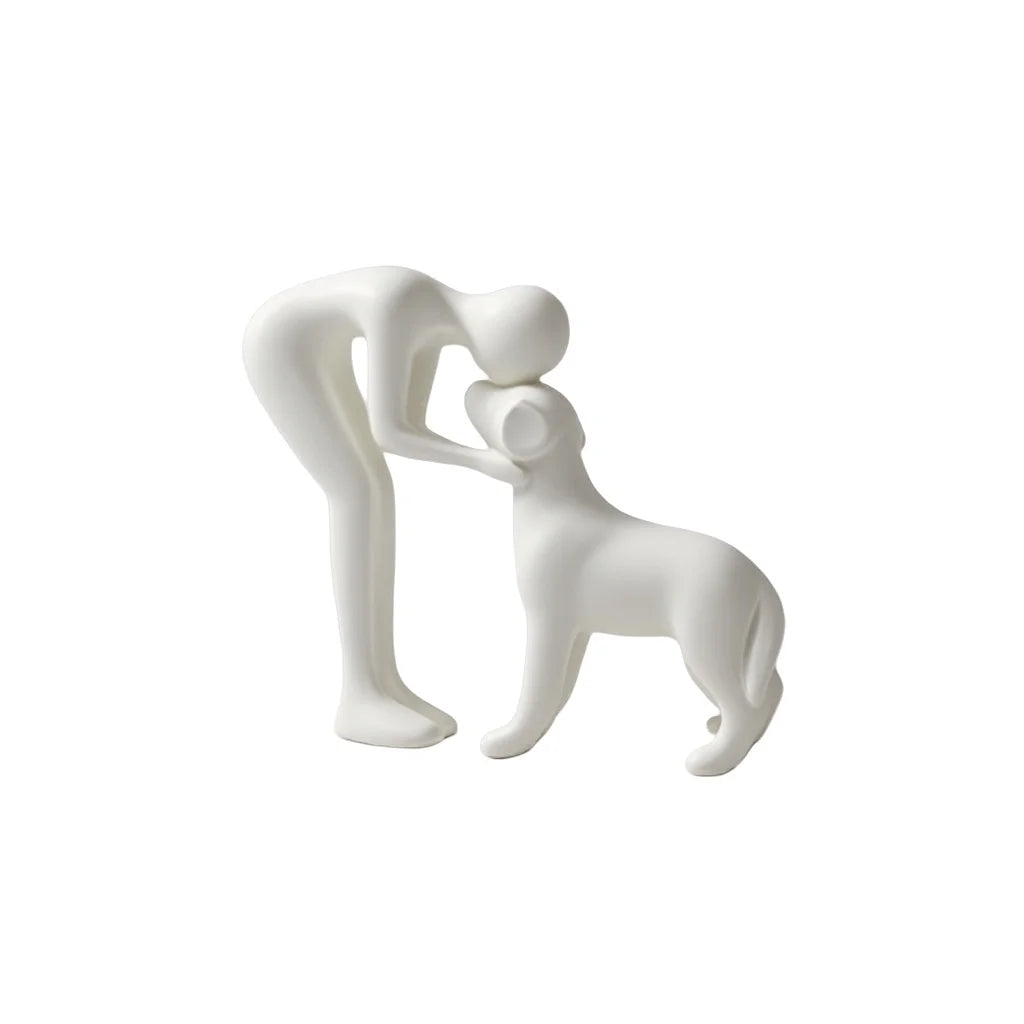 Une statue de chien noir et de propriétaire élégante et simple, un cadeau chaleureux pour les amoureux des animaux de compagnie et une décoration de table pour la maison qui n'est pas facile à casser