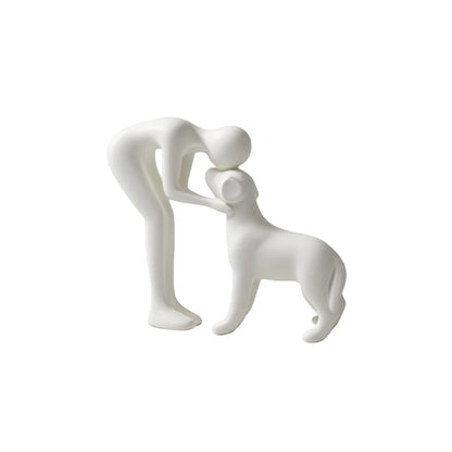 Une statue de chien noir et de propriétaire élégante et simple, un cadeau chaleureux pour les amoureux des animaux de compagnie et une décoration de table pour la maison qui n'est pas facile à casser