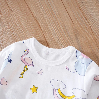 Spring And Autumn Boys And Girls Cute Cartoon Rainbow Elephant Print Cotton Comfortable Long Sleeve Baby Bodysuit