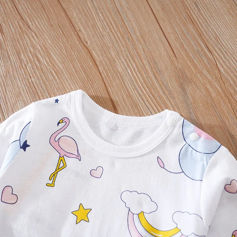 Spring And Autumn Boys And Girls Cute Cartoon Rainbow Elephant Print Cotton Comfortable Long Sleeve Baby Bodysuit