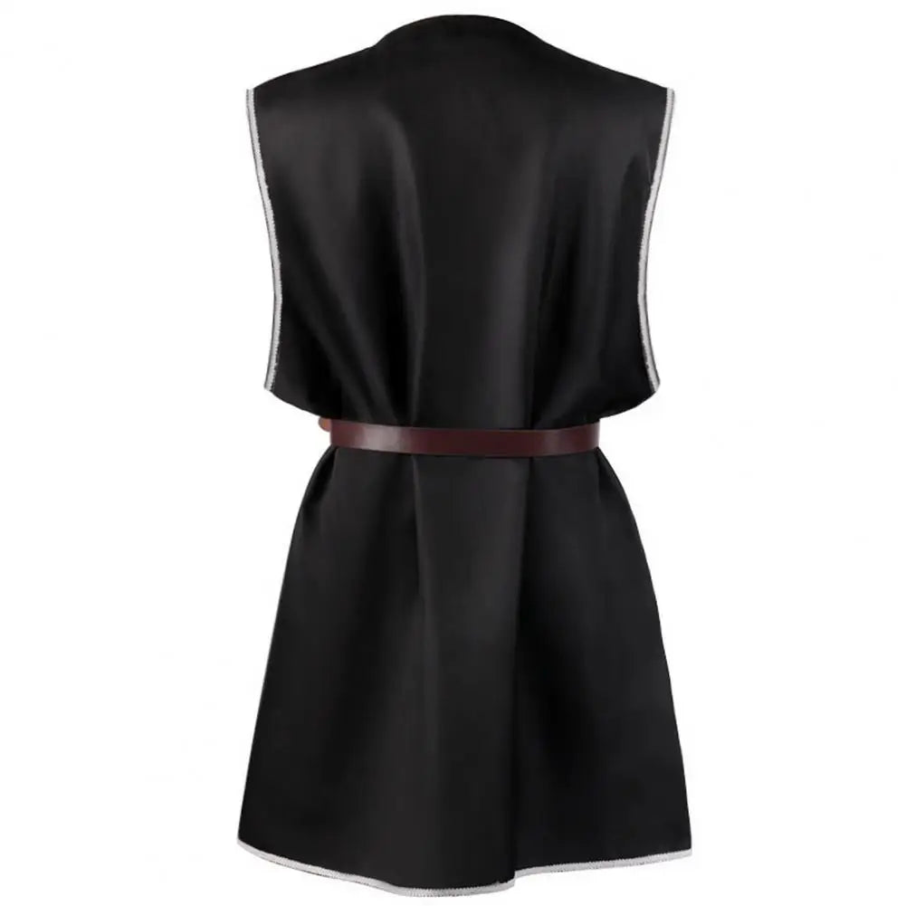 Tunique Viking Médiévale Chemise Col V Sans Manches Avec Ceinture Mi-Longue Grande Taille Cosplay Performance Déguisement Halloween Haut de Pirate