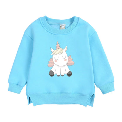 2024 Sweat-shirt polaire Licorne pour enfants, automne, 6 mois-7 ans, col rond, dessin animé, vêtements pour adolescents, garçons et filles, tenues de sport décontractées, costume