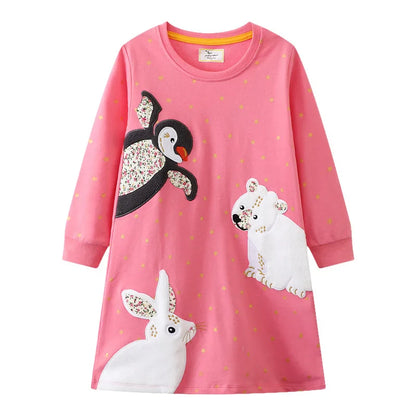 Jumping Meters Paint Brush Children's School Dresses With Pockets Pen Embroidery Long Sleeve Autumn Kids Preppy Style Dress