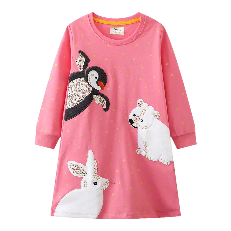 Jumping Meters Paint Brush Children's School Dresses With Pockets Pen Embroidery Long Sleeve Autumn Kids Preppy Style Dress