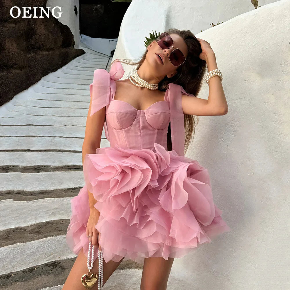 Robe Courte de Bal de Promo Couleur Personnalisée OEING Volants en Organza Au-Dessus du Genou Robes de Soirée d'Anniversaire Robe de Cocktail Sans Manches Robes de Soirée