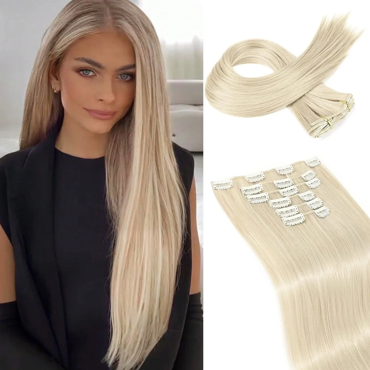 Clip In Hair Extensions Hair Extensions Thick Long Lace Weft Lightweight Synthetic Hairpieces For Women