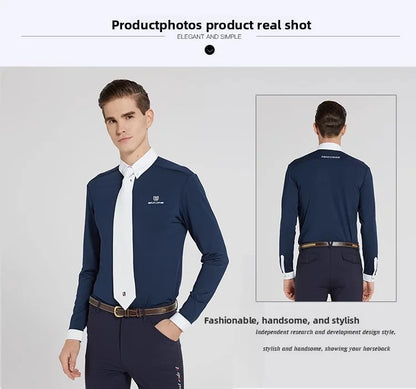 Equestrian T-Shirt Long-Sleeved Polo Shirt Spring and Summer Quick-Drying Breathable Sunscreen Equestrian Suit Competition T-Shirt Men's and Women's Elegant Knight Suit